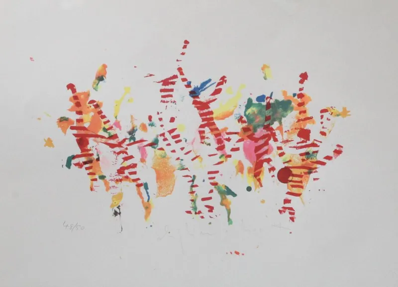 Outlet Pamono Alighiero Boetti, Jumping from Pole to Frasca, 48-50, Silkscreen, 1986
