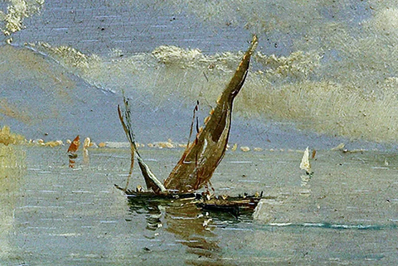 New Pamono Allegretti Mario Rosario, Melancholic Landscape with Marine Scene of Naples, 1980s, Oil on Wood, Framed
