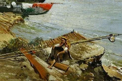 New Pamono Allegretti Mario Rosario, Melancholic Landscape with Marine Scene of Naples, 1980s, Oil on Wood, Framed