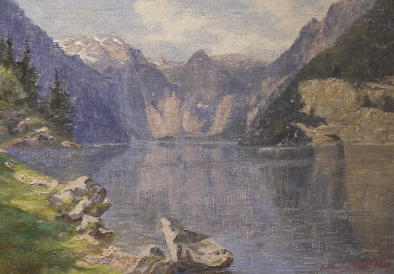 Pamono Alpine Lake, Königssee, 1923, Oil on Canvas, Framed> Impressionist