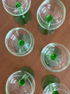 Pamono Alsatian White Wine Glasses with Green Twisted Stem, Set of 6><noscript><img width=