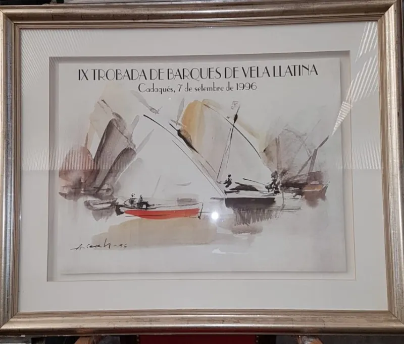 Pamono Amadeu Casals, Trobada De Vela Llatina, Watercolor on Paper, Framed> Mid-Century