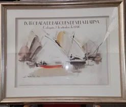 Pamono Amadeu Casals, Trobada De Vela Llatina, Watercolor on Paper, Framed> Mid-Century