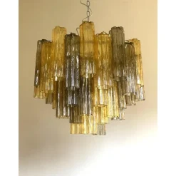 Online Pamono Amber and Fume Tronchi Murano Glass Chandelier by Simoeng