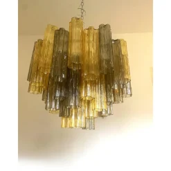 Online Pamono Amber and Fume Tronchi Murano Glass Chandelier by Simoeng