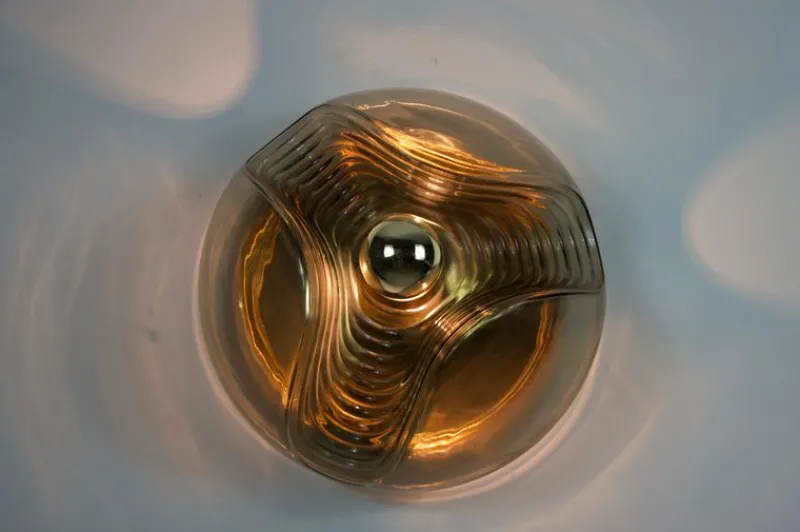 Pamono Amber Glass Flush Mount by Koch & Lowy for Peill and Putzler, 1960s> Ceiling Lights