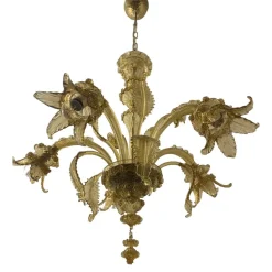 Clearance Pamono Amber Murano Glass Chandelier with Flowers and Leaves from Simoeng