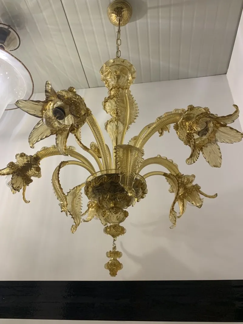 Clearance Pamono Amber Murano Glass Chandelier with Flowers and Leaves from Simoeng