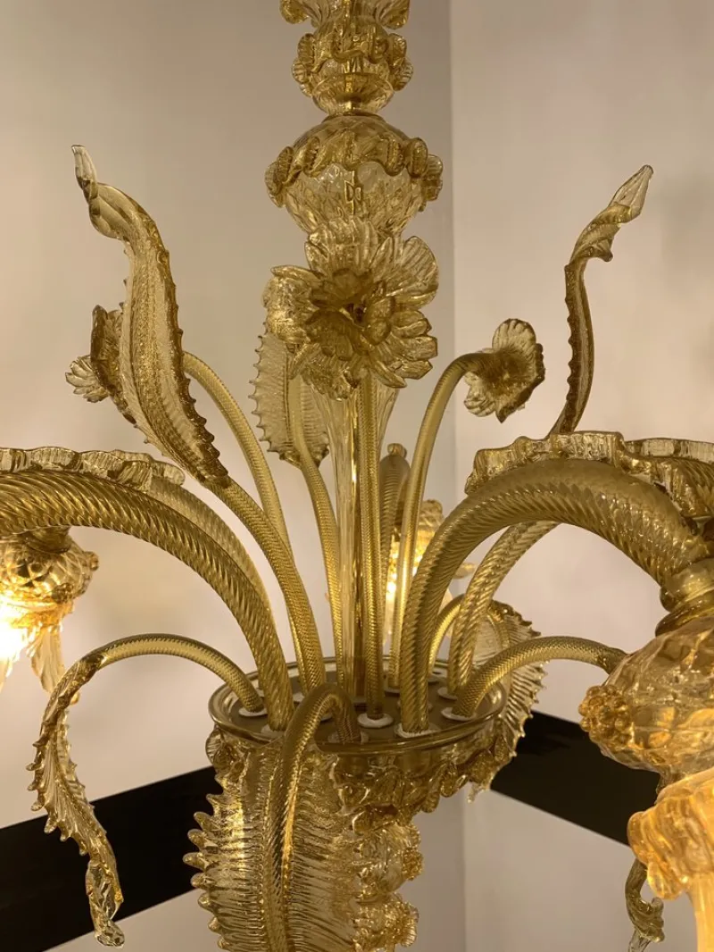 Clearance Pamono Amber Murano Glass Chandelier with Flowers and Leaves from Simoeng