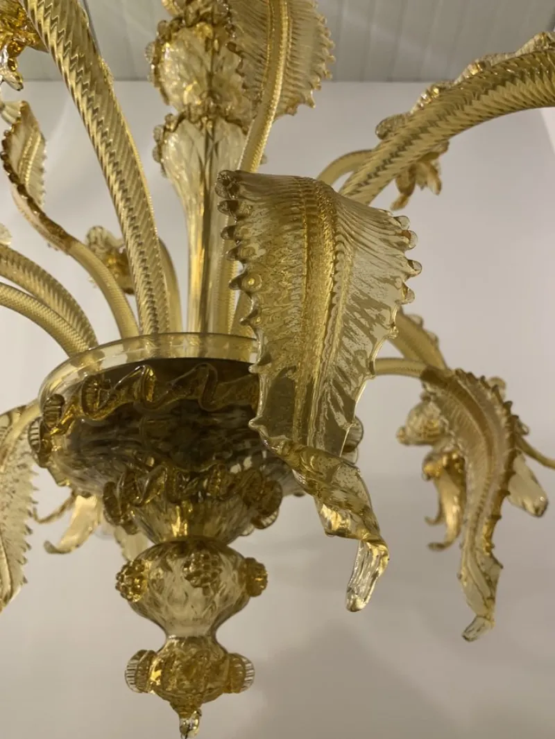Clearance Pamono Amber Murano Glass Chandelier with Flowers and Leaves from Simoeng
