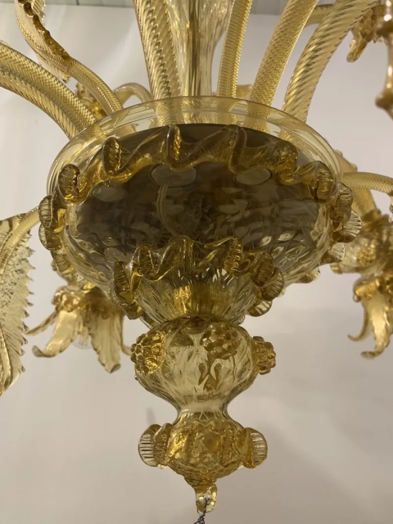 Clearance Pamono Amber Murano Glass Chandelier with Flowers and Leaves from Simoeng