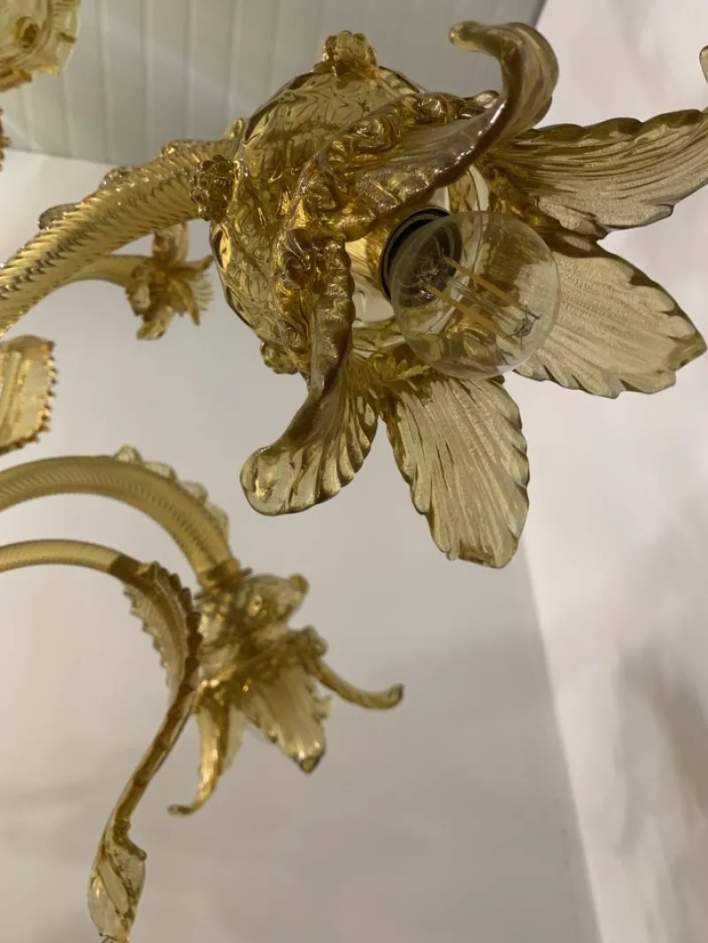 Clearance Pamono Amber Murano Glass Chandelier with Flowers and Leaves from Simoeng