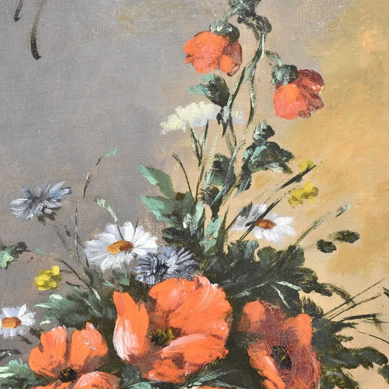 Pamono Amédée De Caranza, Poppies Still Life, 1880, Oil on Canvas, Framed> Art Nouveau