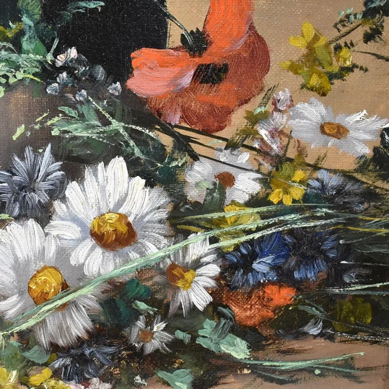 Pamono Amédée De Caranza, Poppies Still Life, 1880, Oil on Canvas, Framed> Art Nouveau