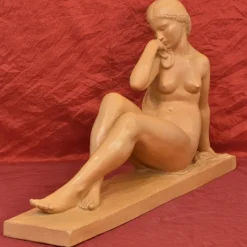 Pamono Amedeo Gennarelli / Ortis, Art Deco Nude Sculpture of Young Woman, 20th Century, Terracotta><noscript><img width=