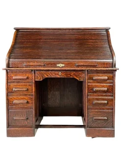 Pamono American Oak Roll-Top Desk, Czechoslovakia, 1930s> Desks