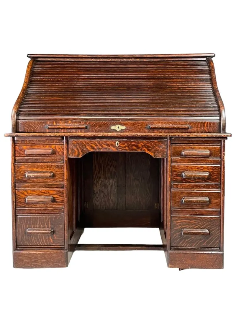 Pamono American Oak Roll-Top Desk, Czechoslovakia, 1930s> Desks