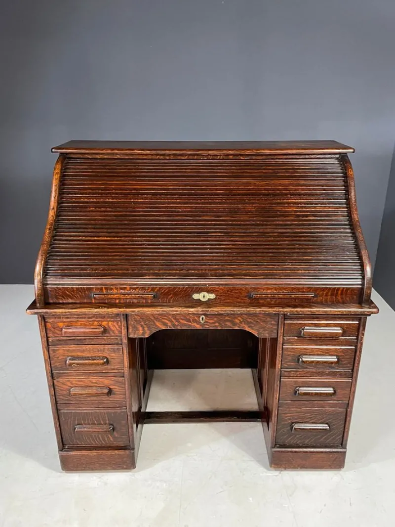 Pamono American Oak Roll-Top Desk, Czechoslovakia, 1930s> Desks