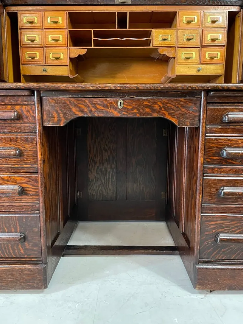Pamono American Oak Roll-Top Desk, Czechoslovakia, 1930s> Desks