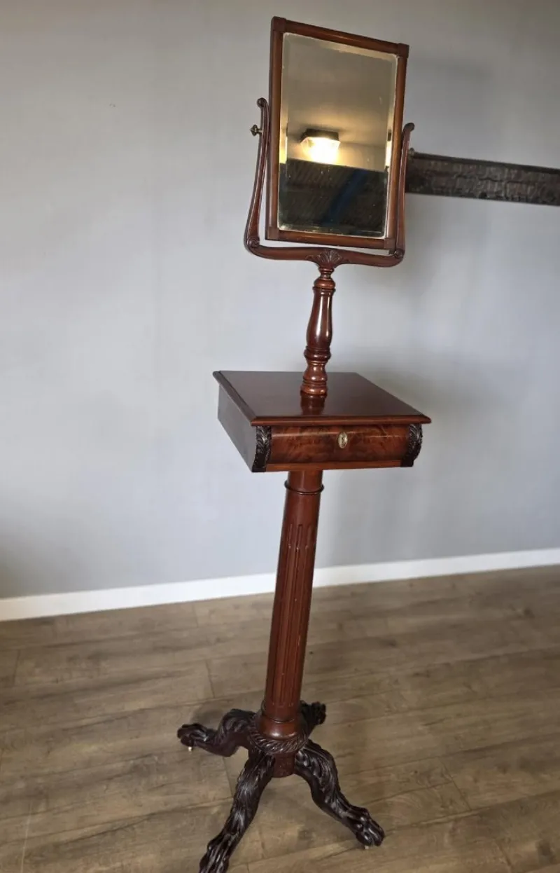 Pamono American Victorian Gentleman's Shaving Vanity Mirror with Stand in Mahogany, 1909> Dressing Tables