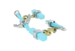 Clearance Pamono Anchor-Shaped Cufflinks in White and Yellow Gold with Diamonds and Turquoises, Set of 2