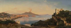 Discount Pamono Ancient View of the Bay of Naples, Original Oil Painting, 19th-Century