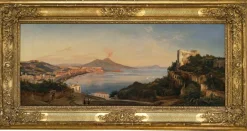 Discount Pamono Ancient View of the Bay of Naples, Original Oil Painting, 19th-Century