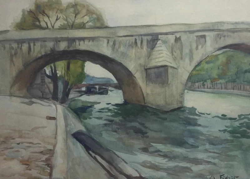 Sale Pamono André Fidrit, Le Pont Royal in Paris, 1900, Watercolor