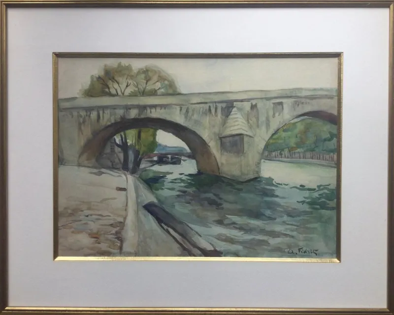 Sale Pamono André Fidrit, Le Pont Royal in Paris, 1900, Watercolor