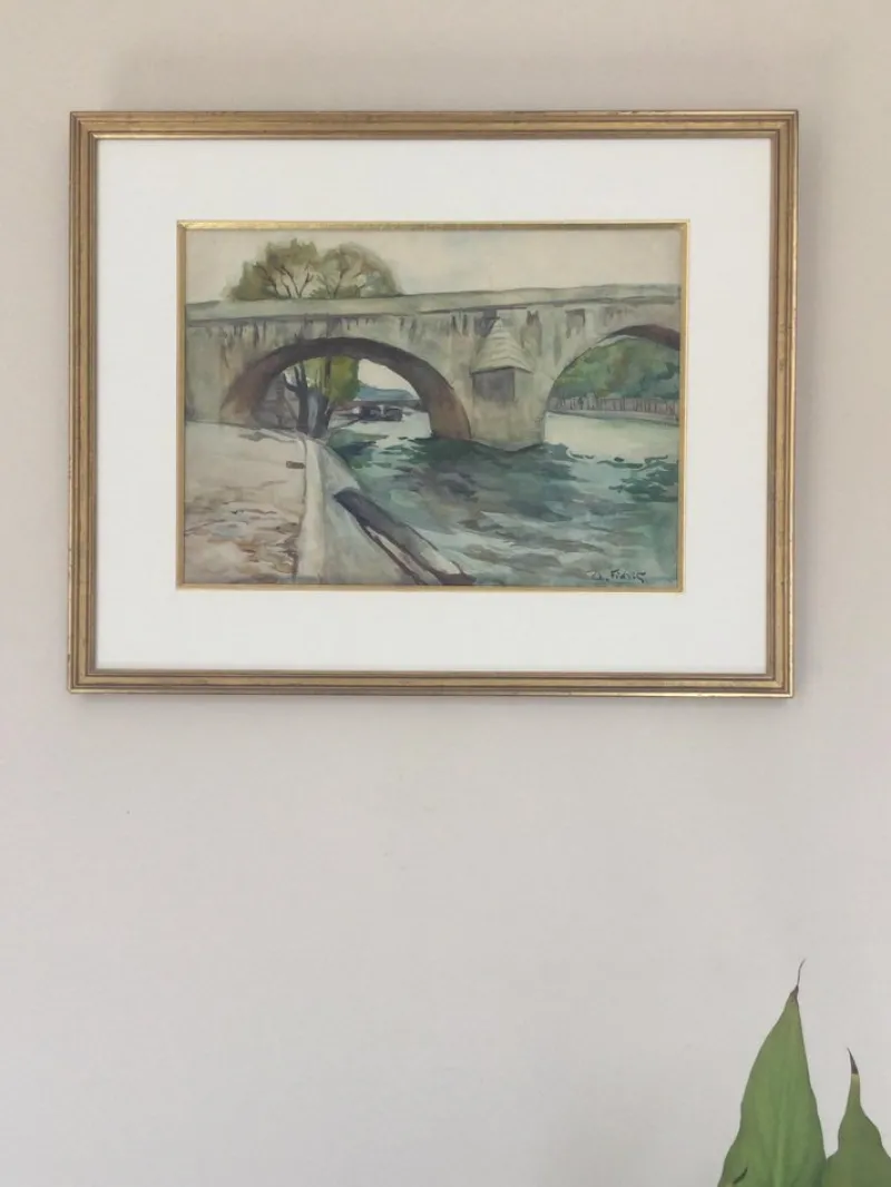 Sale Pamono André Fidrit, Le Pont Royal in Paris, 1900, Watercolor