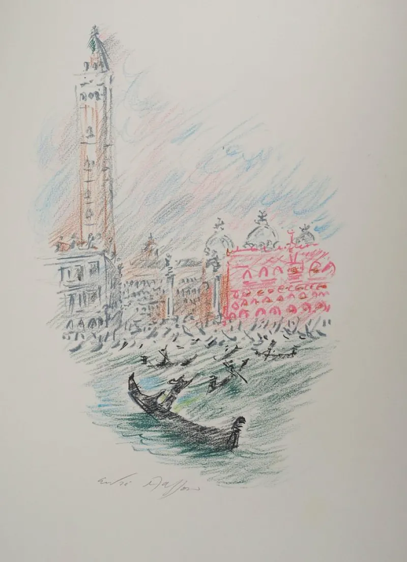 Hot Pamono André Masson, Venice, Gondolas and Saint Mark, Original Signed Pastel