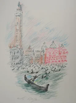 Hot Pamono André Masson, Venice, Gondolas and Saint Mark, Original Signed Pastel