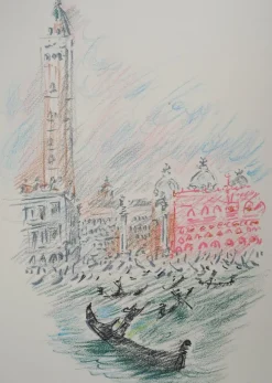 Hot Pamono André Masson, Venice, Gondolas and Saint Mark, Original Signed Pastel