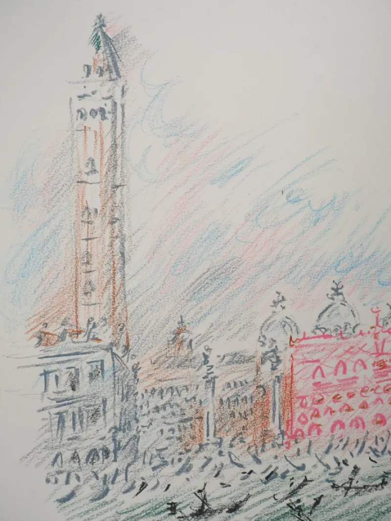 Hot Pamono André Masson, Venice, Gondolas and Saint Mark, Original Signed Pastel
