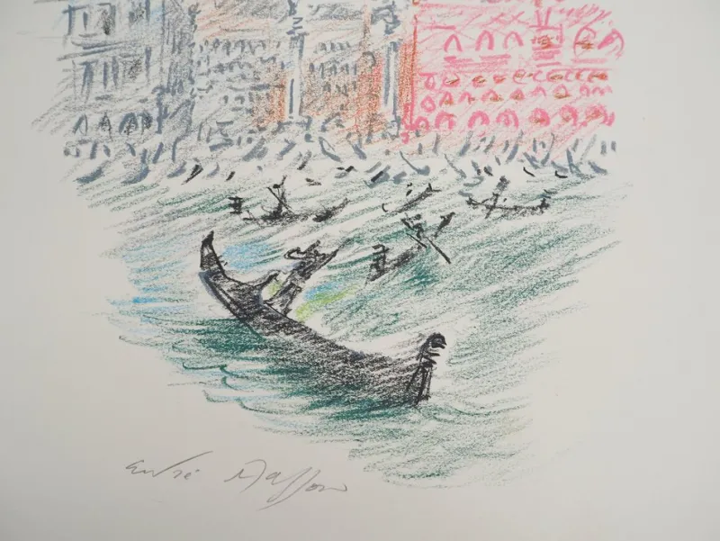 Hot Pamono André Masson, Venice, Gondolas and Saint Mark, Original Signed Pastel