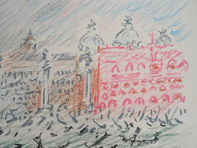 Hot Pamono André Masson, Venice, Gondolas and Saint Mark, Original Signed Pastel