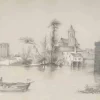 Sale Pamono André Ruellan, The Landscape, Original Pencil & Lead Drawing, 20th Century