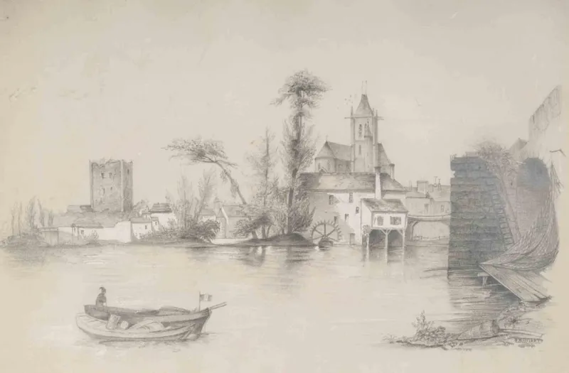 Sale Pamono André Ruellan, The Landscape, Original Pencil & Lead Drawing, 20th Century
