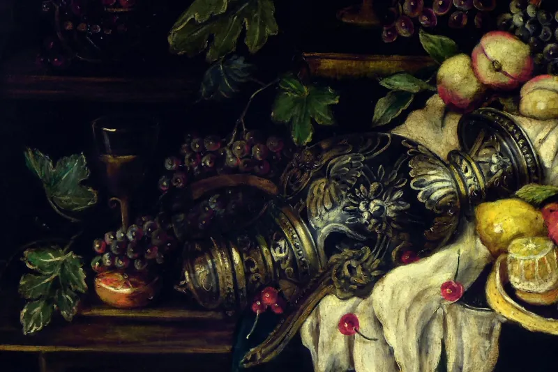 Pamono Andrea Marinell, Large Still Life with Fruits, Oil on Canvas, 1980s, Framed> Classical