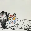 Sale Pamono Andrzej Fogtt, Monkey with a Baby and a Tiger, 2019, Pastel & Paper