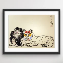 Sale Pamono Andrzej Fogtt, Monkey with a Baby and a Tiger, 2019, Pastel & Paper