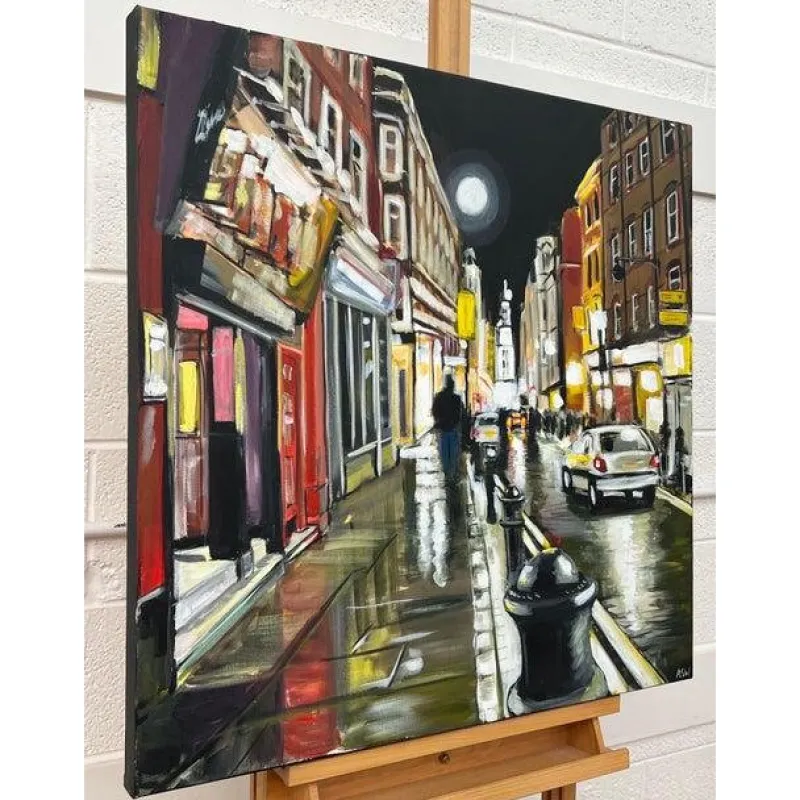 New Pamono Angela Wakefield Modern Impressionist Painting of Soho London at Night by Urban Landscape Artist, 2010
