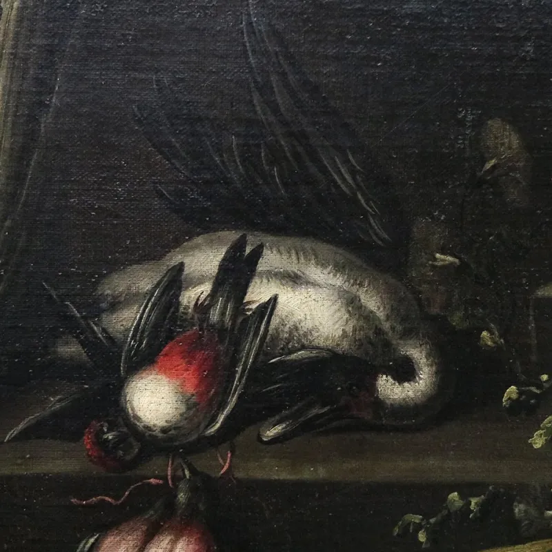Pamono Angelo Maria Rossi, Still Life with Vase of Flowers, Game, Mushrooms and Vegetables, 1600s, Oil on Canvas, Framed> Old Masters
