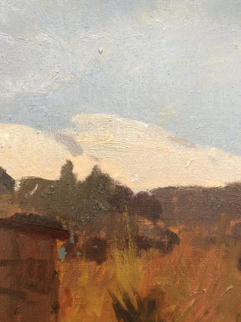 Outlet Pamono Angiolo Volpe, Livorno Retoni Sull Arnaccio, Oil on Canvas, Framed