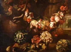 Pamono Aniello Ascione, Still Life with Flowers & Fruit, 1690, Oil on Canvas, Framed> Old Masters