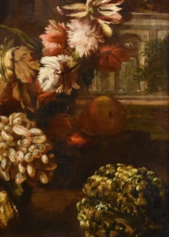 Pamono Aniello Ascione, Still Life with Flowers & Fruit, 1690, Oil on Canvas, Framed><noscript><img width=