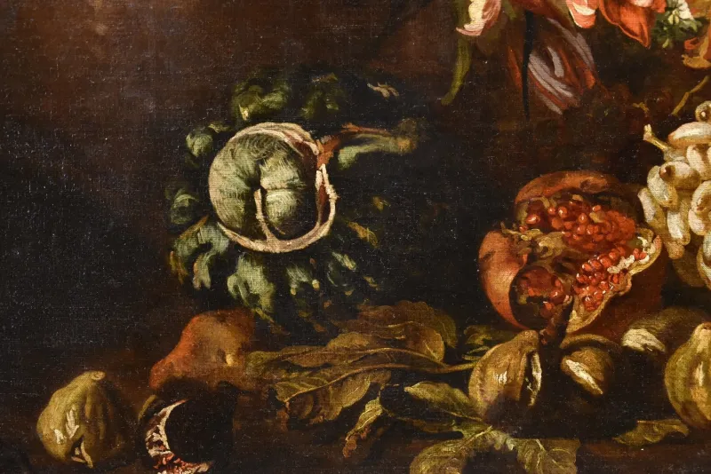 Pamono Aniello Ascione, Still Life with Flowers & Fruit, 1690, Oil on Canvas, Framed> Old Masters