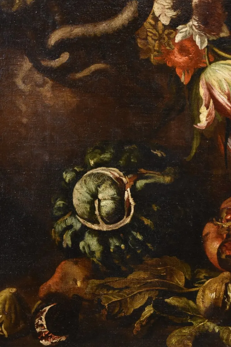 Pamono Aniello Ascione, Still Life with Flowers & Fruit, 1690, Oil on Canvas, Framed> Old Masters