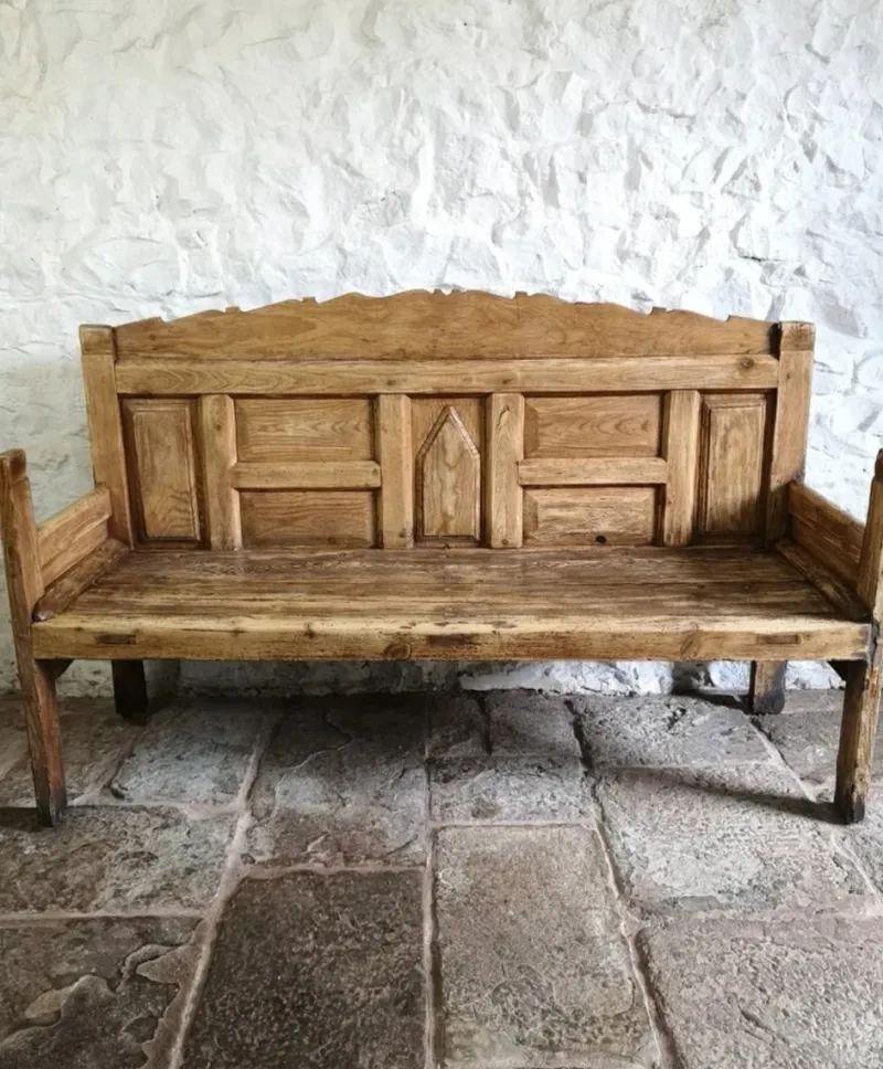 Hot Pamono Anitque Spanish Chestnut Settle Bench, 1880