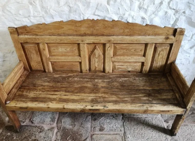 Hot Pamono Anitque Spanish Chestnut Settle Bench, 1880